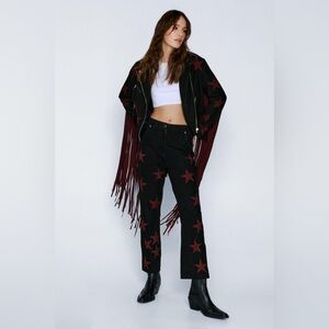 Nasty Gal Suede Black and Red Star Pants